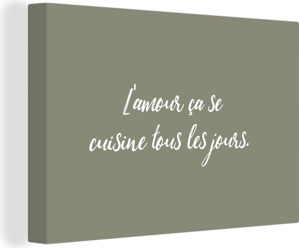 OneMillionCanvasses - Leinwandbilder - 150x100 cm, Zitat - Al'amour ça se cuisine tous les jours. - Sprichwörter - Olivgrün, Wandbilder Kunstd...