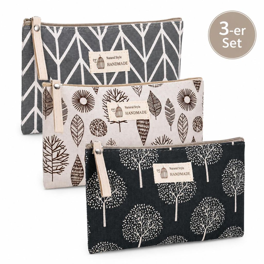 3x Kleine Reise Kosmetiktasche Kulturbeutel, Canvas, Produktbild 
