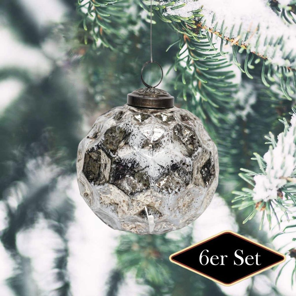 Premium Weihnachtskugel, silbern, facettiert - handgemacht in Indien, 10 cm