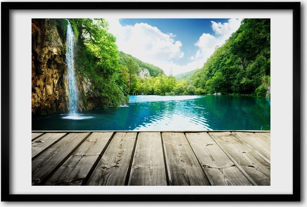 Bild 60x40 MDF-Rahmen, Wandkunst Wasserfall im Wald