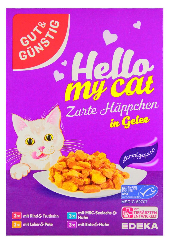 Hello my Cat Zarte Häppchen in Geele 4 Sorten Katzenfutter, Produktbild 