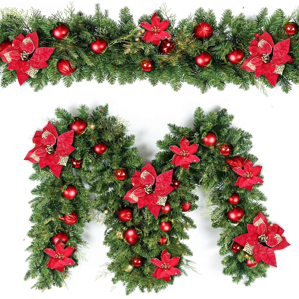 Couronne de Noël artificielle 2,7 m pour escaliers et cheminées