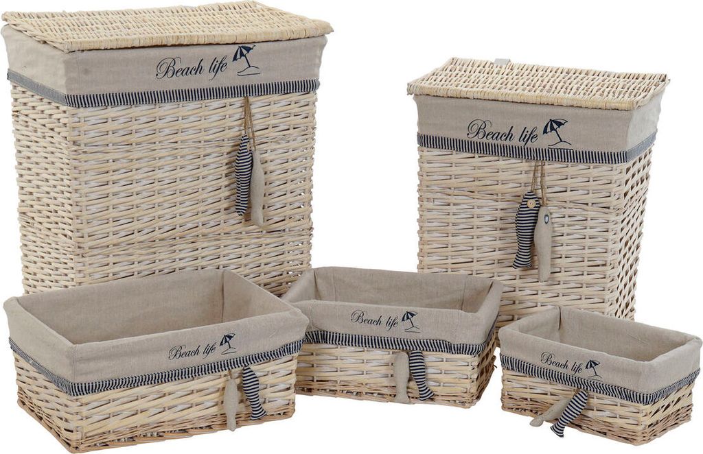 Korb-Set DKD Home Decor Blau Beige Spiralen Mediterraner 47 x 35 x 56 cm 5 Stücke