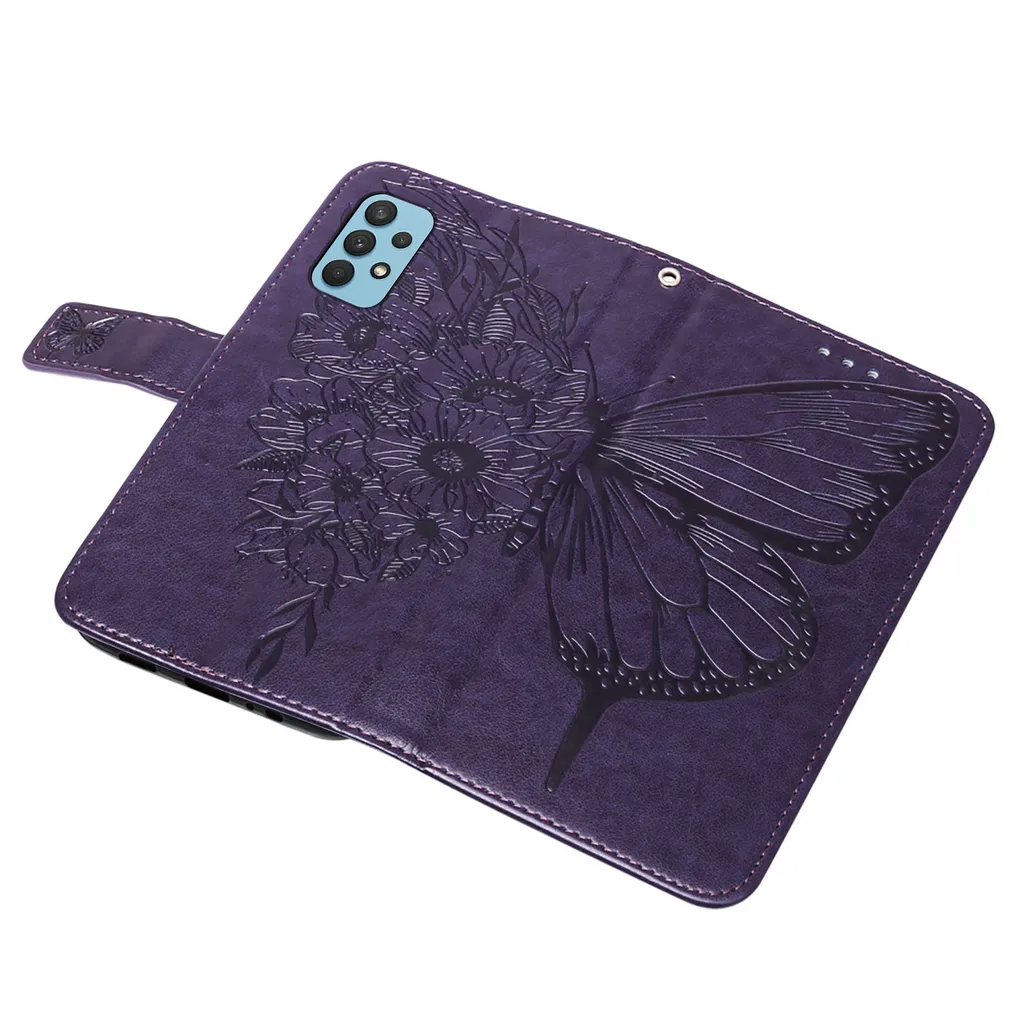 Galaxy A32 4G Case, Butterfly Relief Flip Custodia in pelle con slot per schede e stand per Samsung Galaxy A32 4G Purple - 6