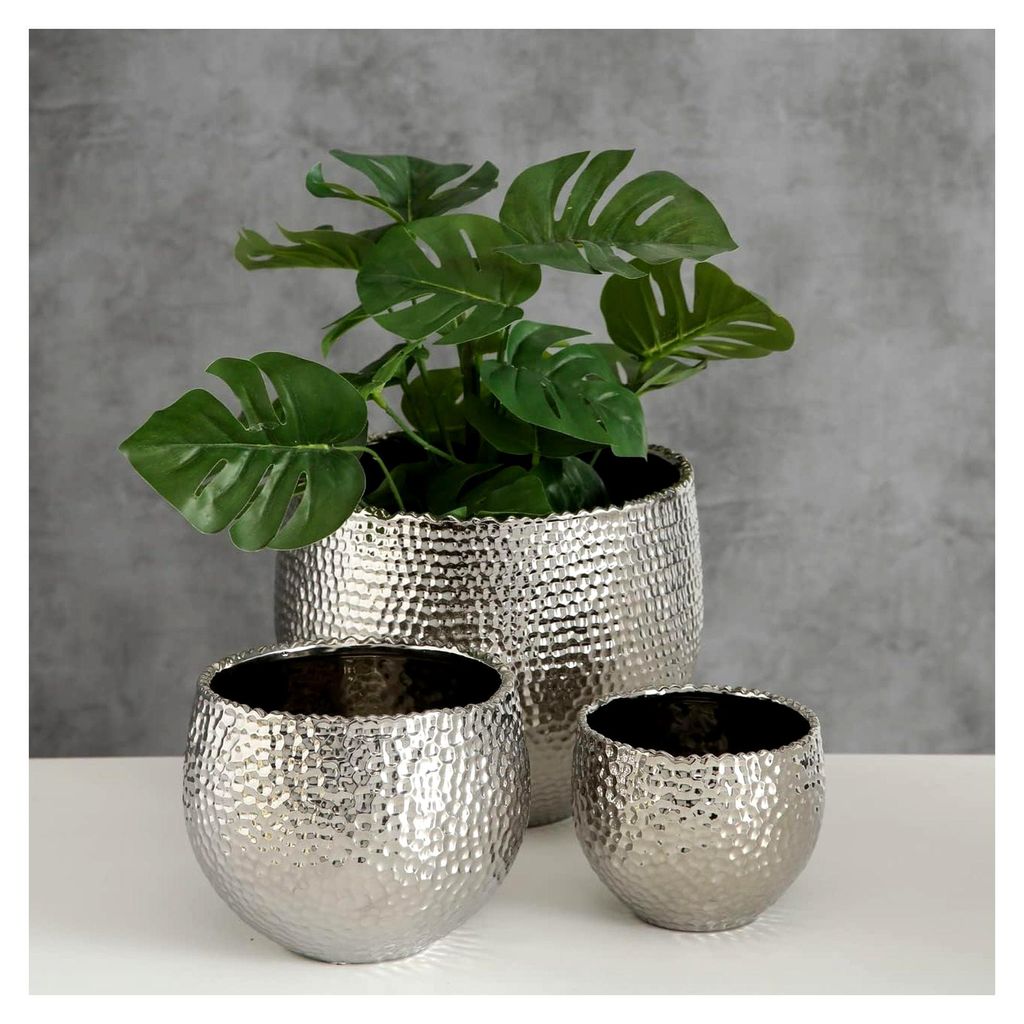 Pflanztopf Lajos 3-teilig (Blumentopf-Set, edles Design, ø 24 cm/ 13 cm/ 17 cm, Übertopf für Zimmerpflanzen) 5339700, Silber