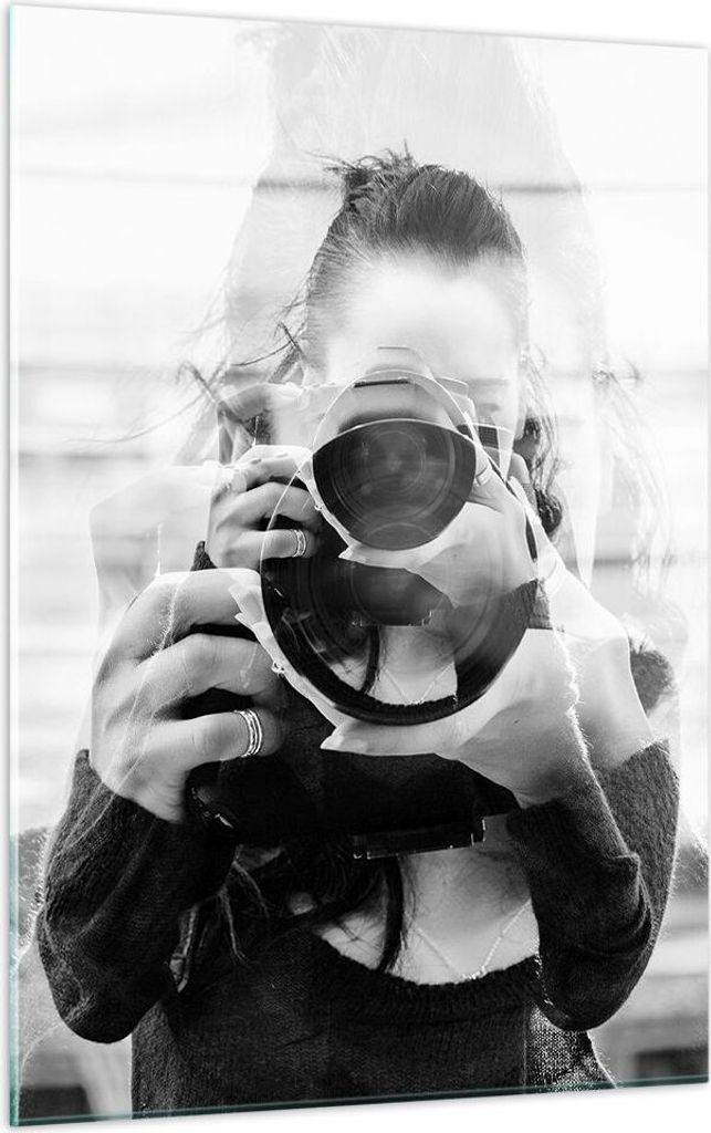 Bilder auf glas - Einteilig - Fotograf Schwarzweiß Doppel - 50x70cm - Glasbilder - Wandbilder - Bilder - Wanddekoration aus Glas - Glas Bilder - W...