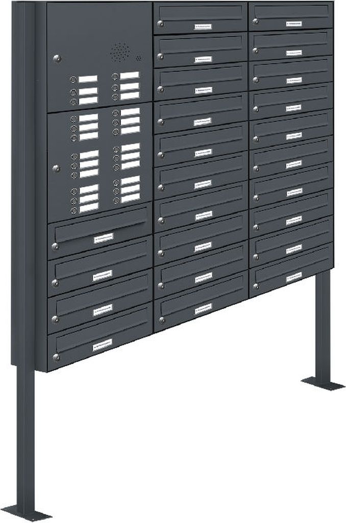 24er Briefkasten Standanlage Freistehend RAL 7016 Anthrazit Klingel