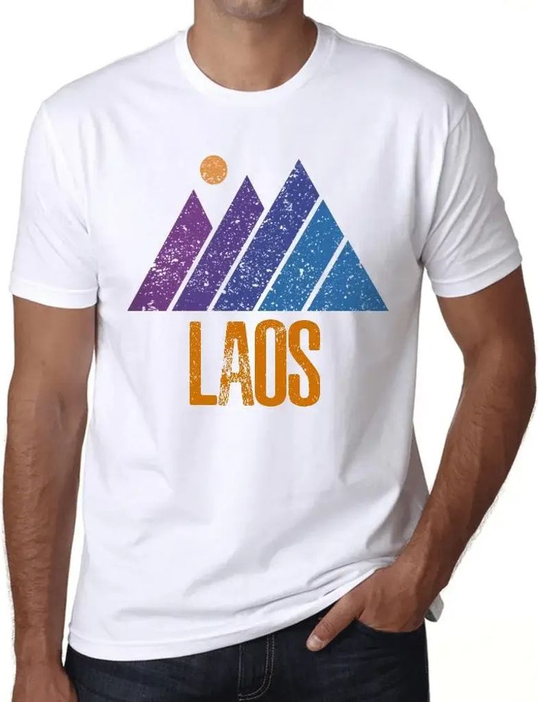 Herren Grafik T-Shirt Berg Laos – Mountain Laos – Öko-Verantwortlich Vintage Jahrgang Kurzarm Lustige Druck Geburtstag Geschenk Mann