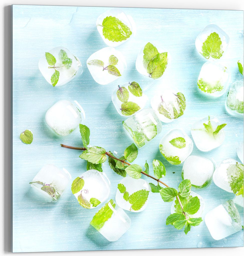 DEQORI Glasbild Echtglas 30x30 cm 'Minzige Frische' Wandbild Bild modern Deko