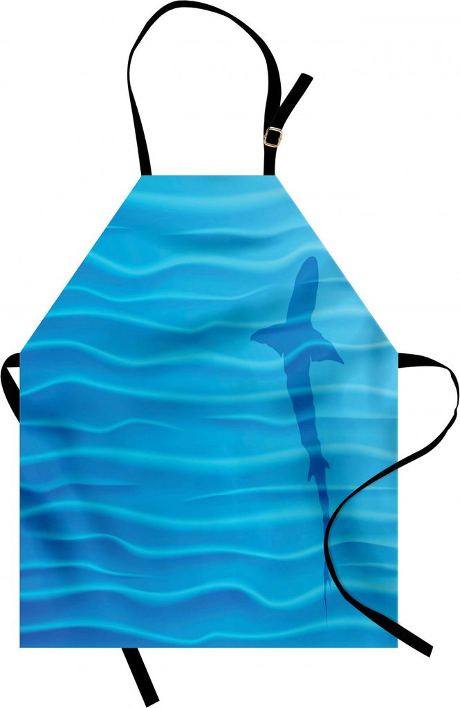 ABAKUHAUS Meerestiere Kochschürze, Haifisch-Silhouette in den Wasser-Wellen Schatten-Gefahrensommerzeit-Marine-Leben-Grafik-Druck, Farbfest Höhen...
