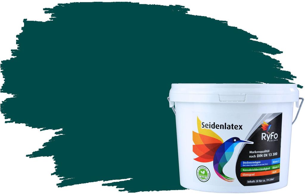 RyFo Colors Seidenlatex Trend Grüntöne Amazonasgrün 3l - bunte Innenfarbe, weitere Grün Farbtöne und Größen erhältlich