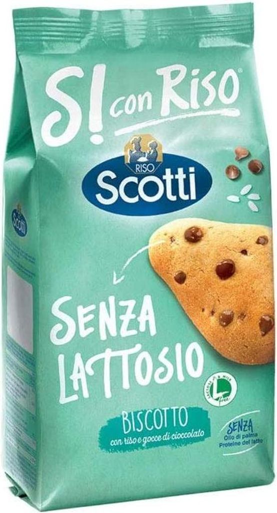 3x Riso Scotti Kekse mit Reis und Schokoladentropfen, laktosefrei Schokoladenkekse mit Reis, laktosefrei, 350 g, Kekse, italienische Kekse
