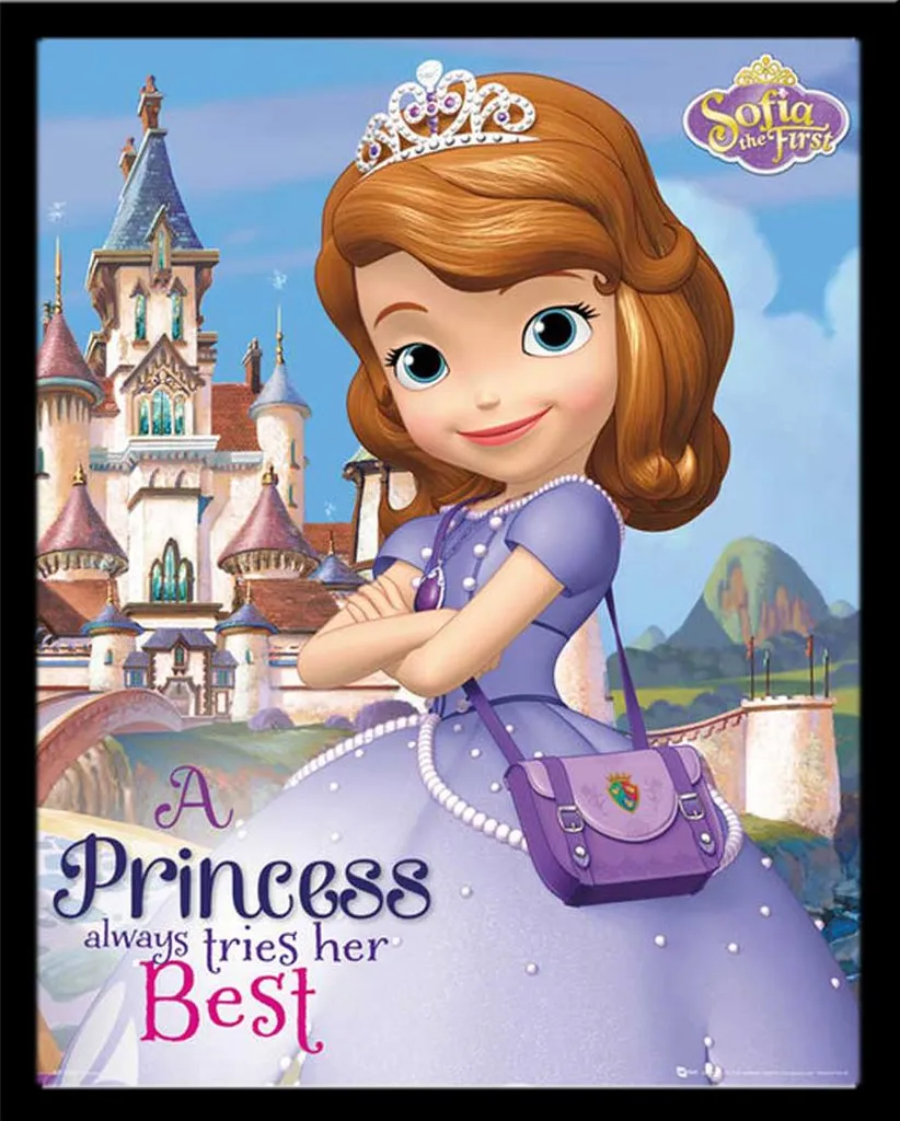 Sofia The First - Mini-Poster - Castello + cornice rimovibile, Shinsuke® Mini MDF nero, disco acrilico