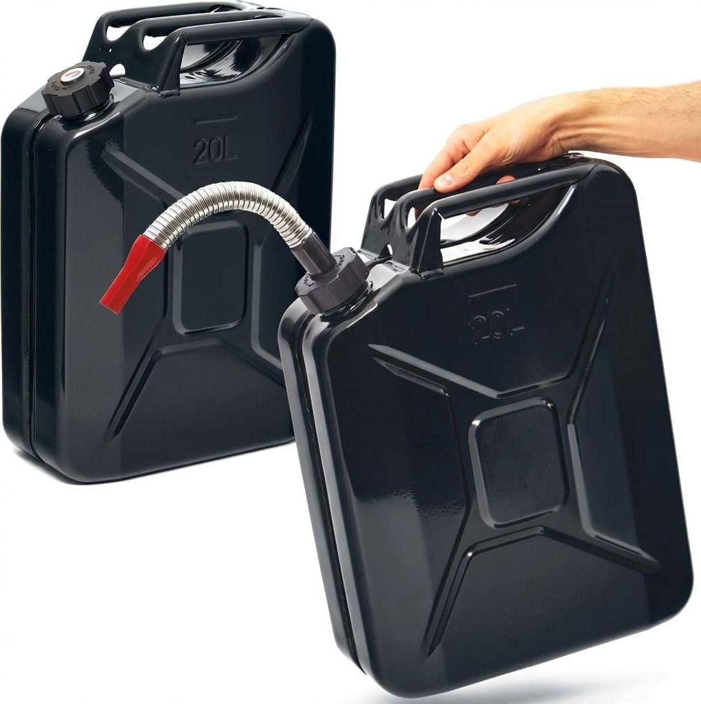 BW Kraftstoffkanister Metall Benzinkanister 2x 20 Liter mit Schraubverschluss mit Ausgießer - Schwarz RAL 9005 - UN-Zulassung - Hergestellt in E...