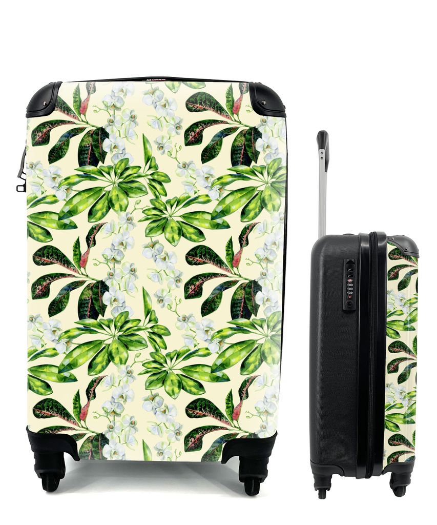 MuchoWow Koffer Handgepäck Trolley Rollkoffer Kleine Reisekoffer mit 4 Rollen - Orchidee - Blumen - Blätter - Cabin Size < 55x40x23 cm & 55x40x...