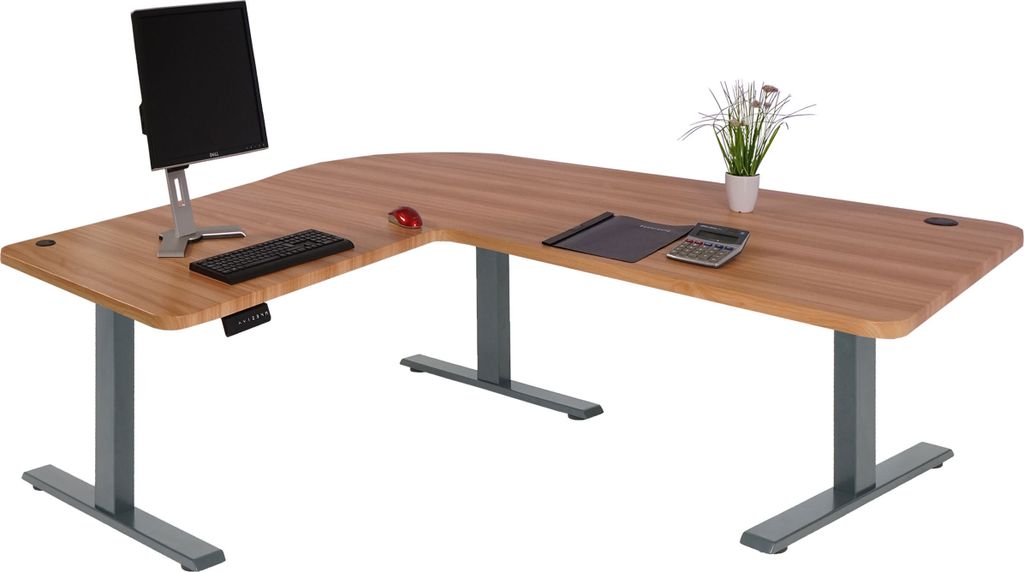 Eck-Schreibtisch MCW-D40, Computertisch elektrisch höhenverstellbar 178x178cm 84kg MVG Eiche-Nachbildung, anthrazit-grau