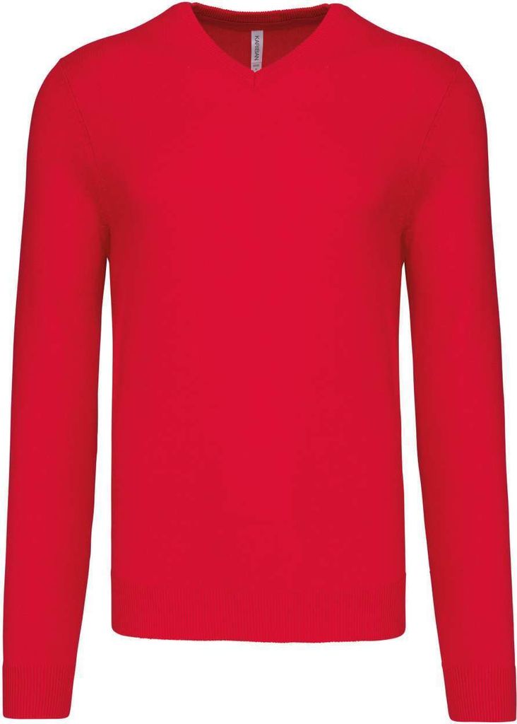 Kariban Herren Pullover Sweatshirt V-Ausschnitt Freizeitpullover, Größe:XL, Farbe:Rot
