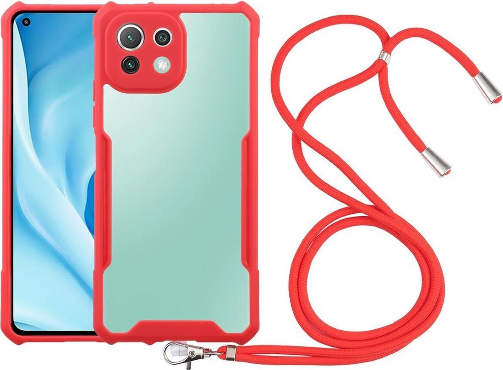 König Design Hülle kompatibel mit Xiaomi Mi 11 Lite Kunststoff Handykette Cover - Case Handyhülle Rot