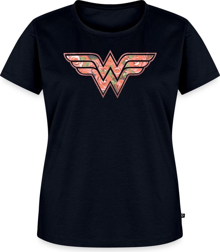 Spreadshirt DC Comics Wonder Woman Florales Logo Rosen Frauen Premium T-Shirt, 5XL, Navy