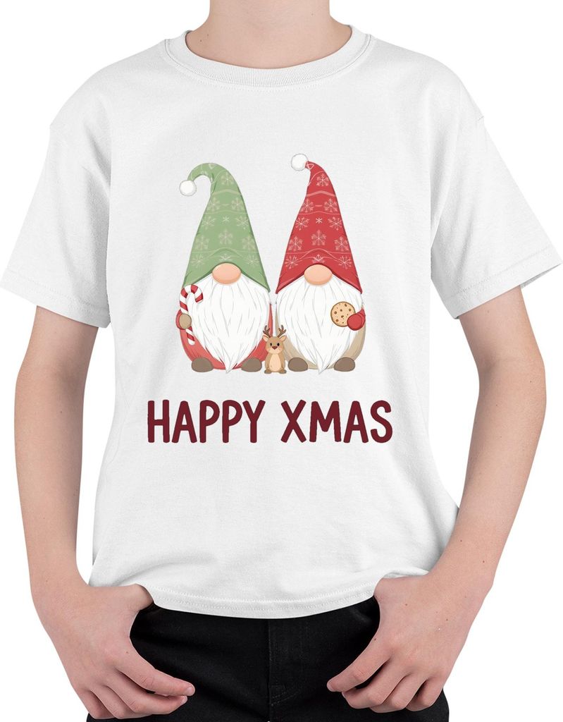 Weihnachtswichtel HAPPY XMAS niedlich Wichtel Zuckerstange Gnome Uni Kinder T-Shirt, Weiß, 104