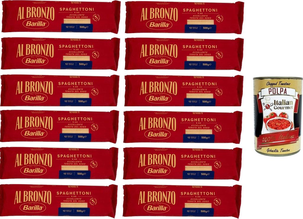 Al Bronzo Pasta Spaghettoni Bronze Gezogene Pasta Rohe Verarbeitungsmethode 12x 500gr + Italian Gourmet polpa 400g