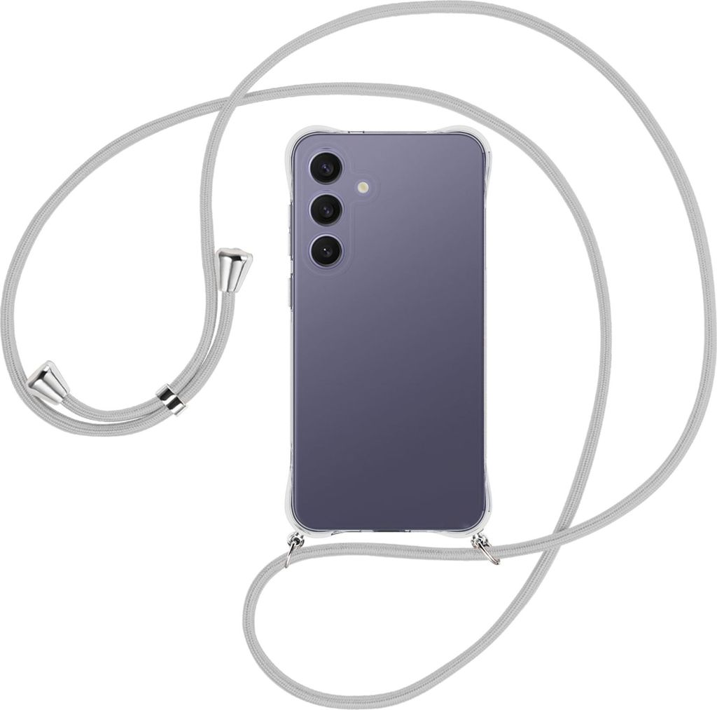 Handykette Backcover-Schutzhülle mit Band (Metall silberfarben) für Samsung S25 Plus - silbergrau