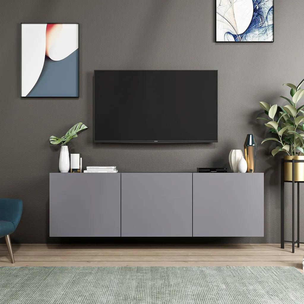 Meuble TV Skye Decor Blanc et Anthracite - Design Moderne 150x44x31 cm