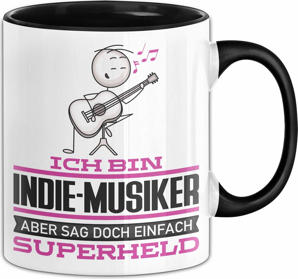 Indie-Musiker Geschenk Tasse Ich Bin Indie-Musiker Aber Sag Doch Einfach Superheld Lustige Geschenkdiee für Indie-Musiker Kaffee-Becher (Schwarz)