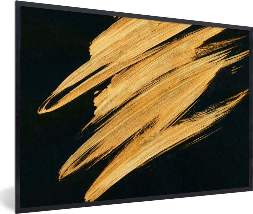 MuchoWow Gerahmtes Poster Gold - Farbe - Streifen - Luxus - Abstrakt 30x20 cm - Poster mit Schwarzem Bilderrahmen Wandposter Rahmen Foto Bilder -...