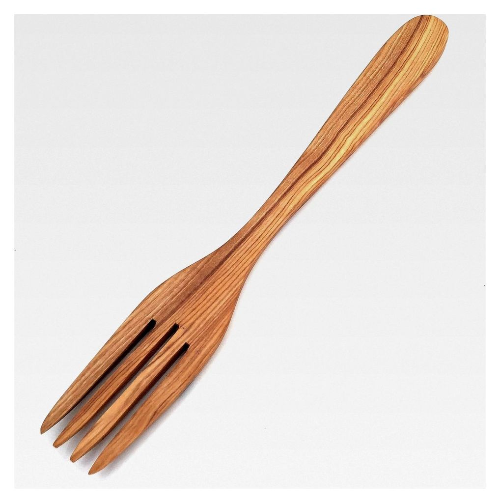 Serviergabel 30 cm mit 4 Zacken aus Olivenholz, handgefertigt