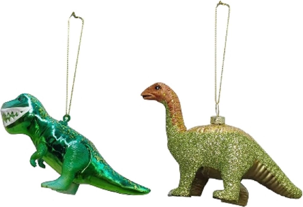 2 Stück Dinosaurier 13-14cm Glas Weihnachtshänger Geschenkanhänger Dekoanhänger