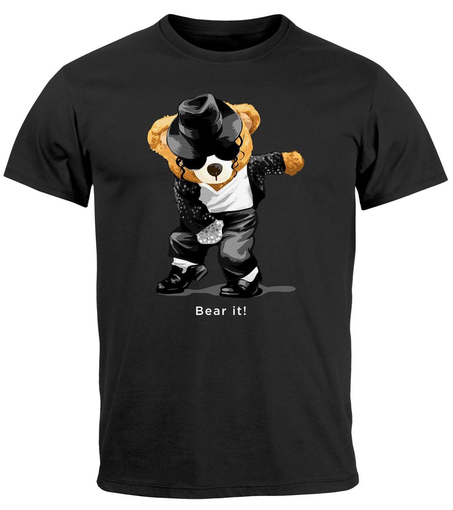 Herren T-Shirt Jackson Bear Parodie Bear it! Teddy Bär Musik Print Aufdruck Fashion Streetstyle Neverless schwarz M
