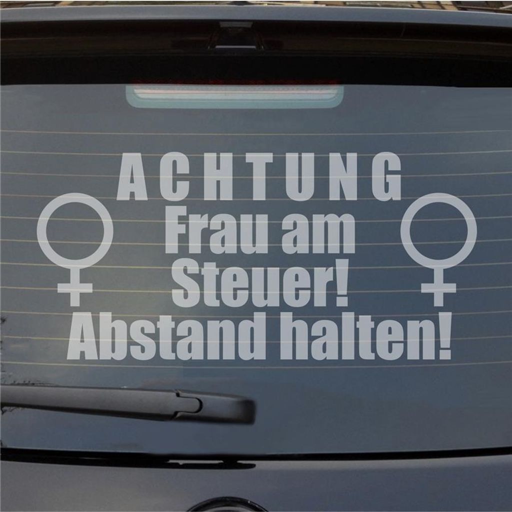Heckscheibenaufkleber ACHTUNG Frau am Steuer Abstand halten 55x40 cm Milchglas Auto Aufkleber Sticker