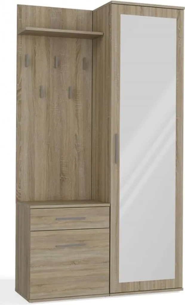 Meuble d'entrée avec miroir 180cm chêne Sonoma gain de place et design