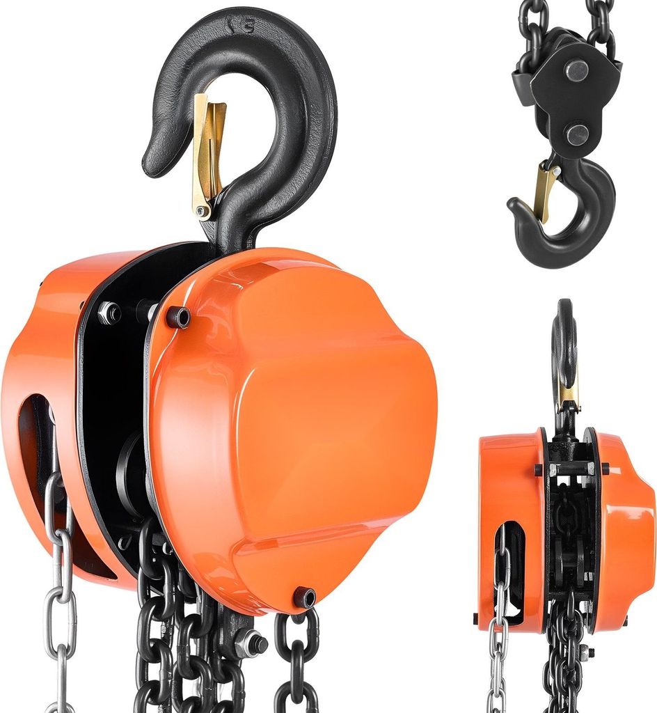 Kettenzug - Handkettenzug/Flaschenzug - 3 t Tragkraft - 3 m Hubhöhe - G80-Stahlkette - Hochleistungs-Ausführung - Für Garage und Lager - Orange