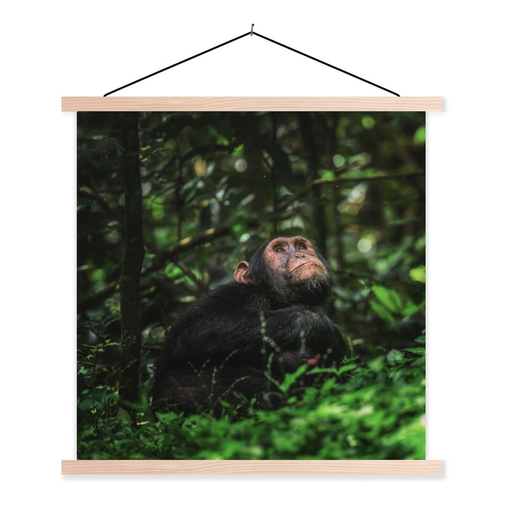 MuchoWow Textilposter App zwischen Grünpflanzen im Dschungel 60x60 cm mit holzfarbenen Rahmen - Wanddekoration