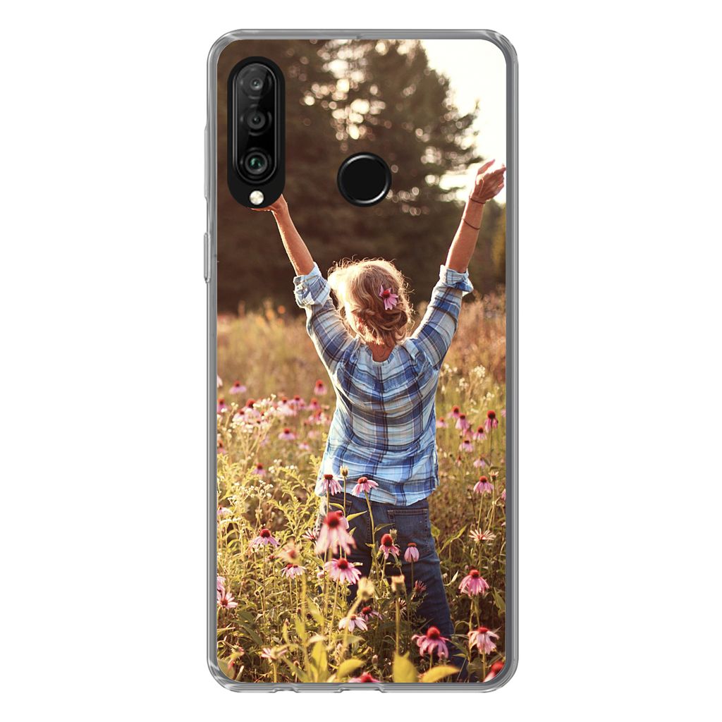 MuchoWow Handyhülle Schutzhülle Hülle für Huawei P30 Lite Frau - Blumen - Frühling Silikon Softcase Handy Hülle - Handyhülle