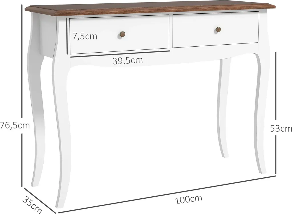 Console 2 Tiroirs de Rangement Blanc - Table Entrée Design 100x35 cm - 3