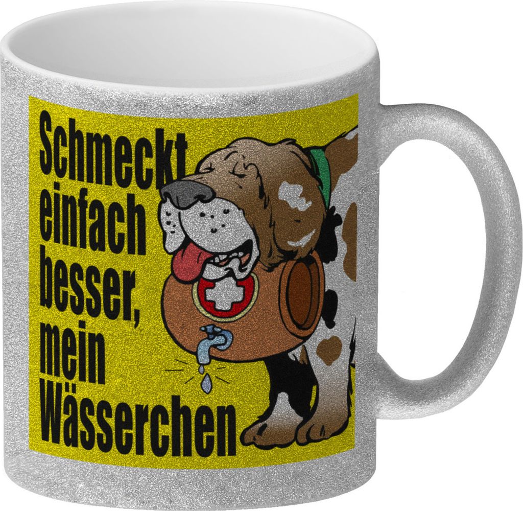 Schmeckt einfach besser mein Wässerchen Glitzer-Kaffeebecher in gelb