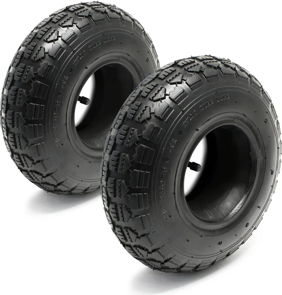 Wiltec Lot 2 Pneus 11x4.00-4 et 2 Chambres à Air 4 PR Valve Coudée 130kg