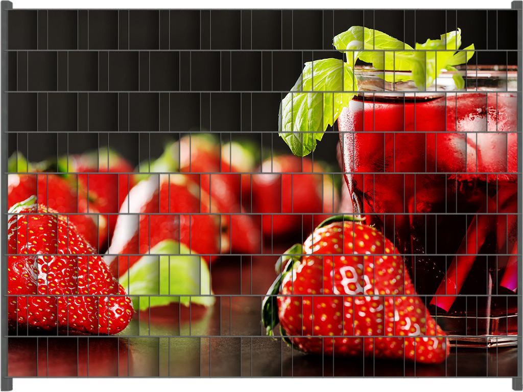 Wallario Zaunsichtschutz mit Motiv Erdbeer-Mojito - Frische Erdbeeren für Ein- und Doppelstabmatten Zäune in der Größe 250 x 180 cm