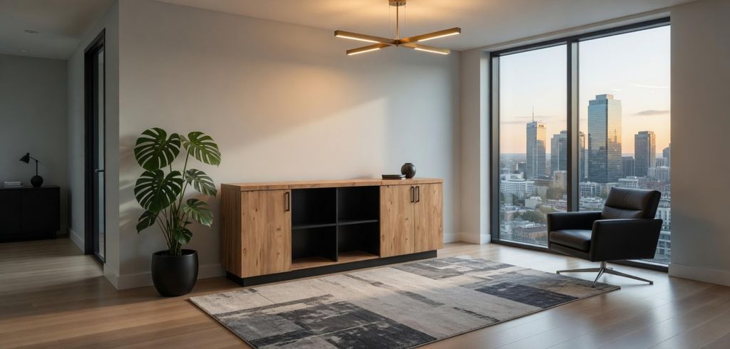 Praktische Konsole für Wohnzimmer mit offenen und geschlossenen Fächern