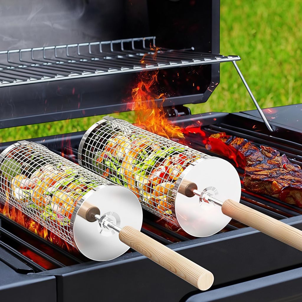 Nestbar Rollender Grillkorb,Abnehmbarer Wärmedämmung Produktbild 