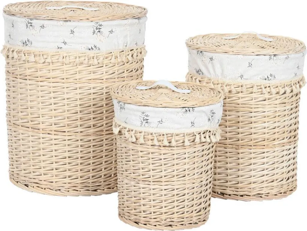 Panier linge sale aéré ESPRIT naturel 3 pièces contre mauvaises odeurs