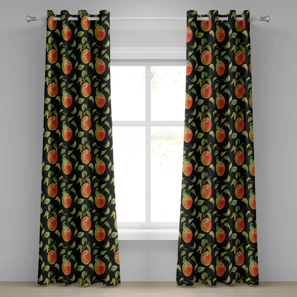 Rideau tamisant anti-vis-à-vis motif pommes 280x175 cm pour pièce sombre