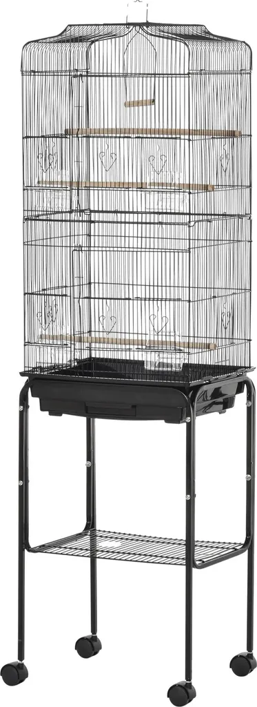 Cage oiseaux 157 cm avec mangeoire intégrée et roulettes stables
