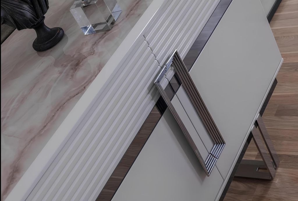 Design Esszimmer Set Esstisch + 4x Stühle + Anrichte mit 2x Spiegel 8 tlg