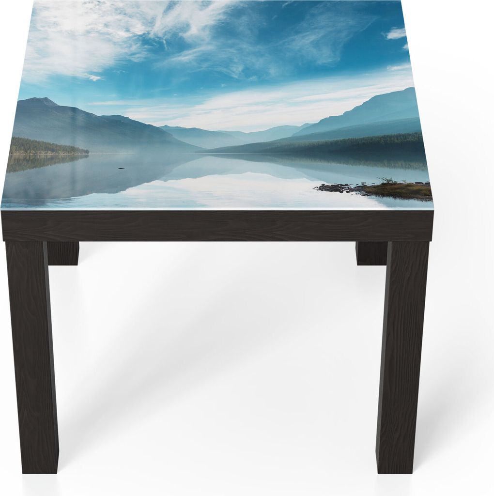 DEQORI Couchtisch 55x55 cm Schwarz 'Blick über Bowman Lake' Glas Beistelltisch