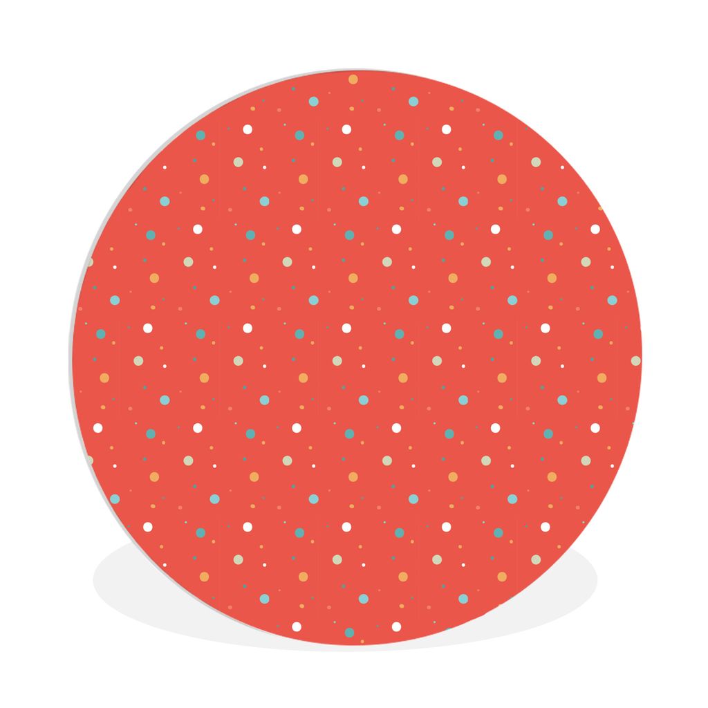 MuchoWow Rundes Wandbild - Runde Bilder Tupfen - Rot - Muster Ø 90 cm Kreis Wanddekoration Kunststoff - Wandkreis - Wandschmuck - Wand-Kreis - W...