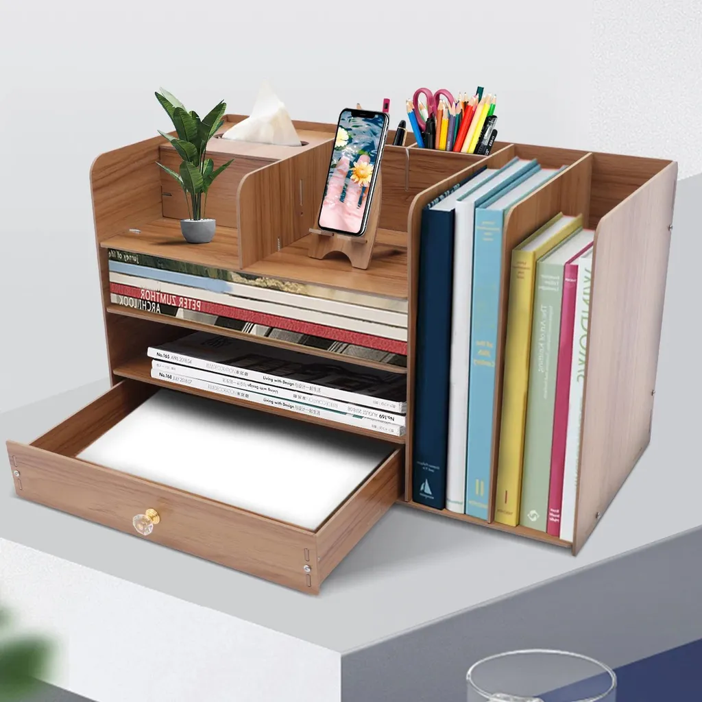 Libérez votre bureau du désordre : rangement bois A4 et support mobile - 3